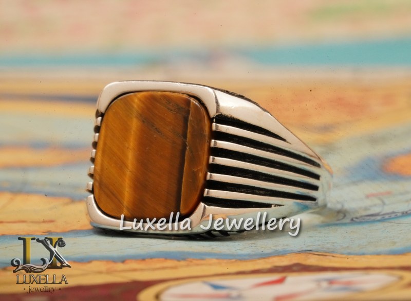 Sterling Silver Tiger's Eye Men's Ring - Handcrafted Unique Silver Ring for Men