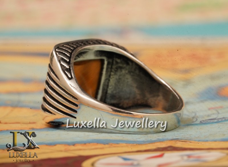 Sterling Silver Tiger's Eye Men's Ring - Handcrafted Unique Silver Ring for Men