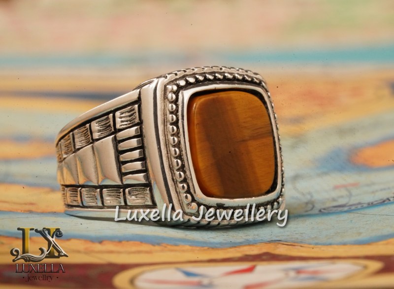 Sterling Silver Tiger's Eye Men's Ring - Handcrafted Unique Silver Ring for Men