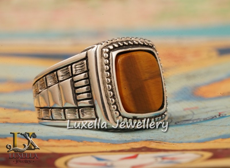 Sterling Silver Tiger's Eye Men's Ring - Handcrafted Unique Silver Ring for Men