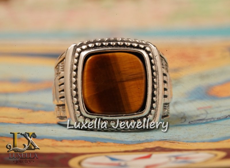 Sterling Silver Tiger's Eye Men's Ring - Handcrafted Unique Silver Ring for Men