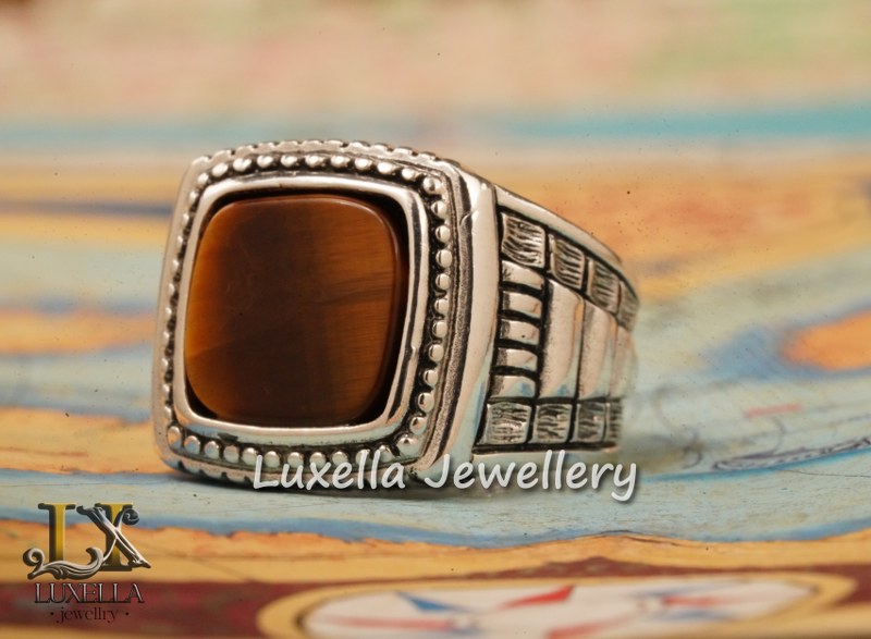 Sterling Silver Tiger's Eye Men's Ring - Handcrafted Unique Silver Ring for Men