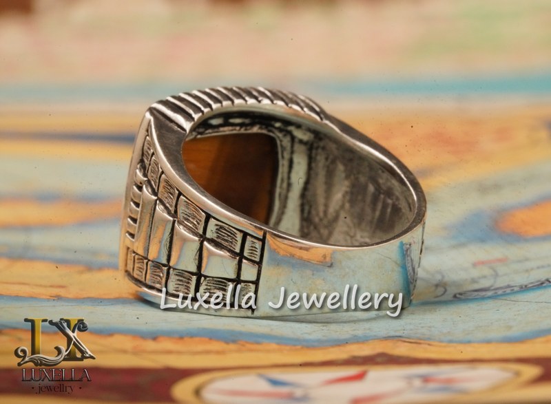 Sterling Silver Tiger's Eye Men's Ring - Handcrafted Unique Silver Ring for Men