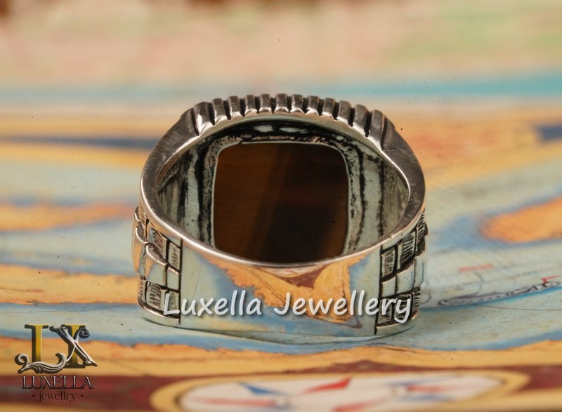 Sterling Silver Tiger's Eye Men's Ring - Handcrafted Unique Silver Ring for Men