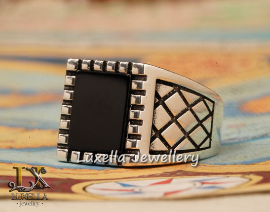 Sterling Silver 925 Onyx Men's Ring - Unique Handmade Men's Ring - Men's Onyx Ring