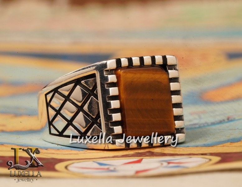 Sterling Silver Tiger's Eye Men's Ring - Handcrafted Unique Silver Ring for Men