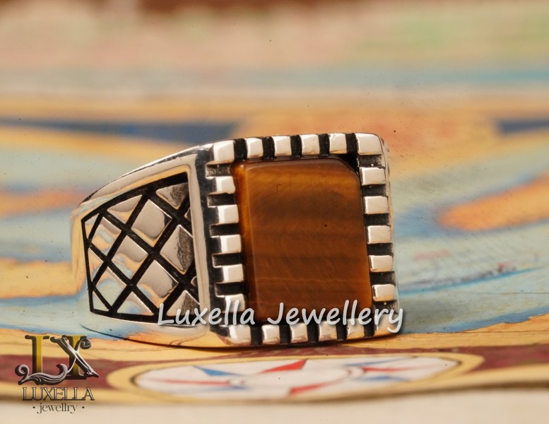 Sterling Silver Tiger's Eye Men's Ring - Handcrafted Unique Silver Ring for Men