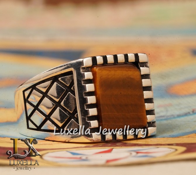 Sterling Silver Tiger's Eye Men's Ring - Handcrafted Unique Silver Ring for Men