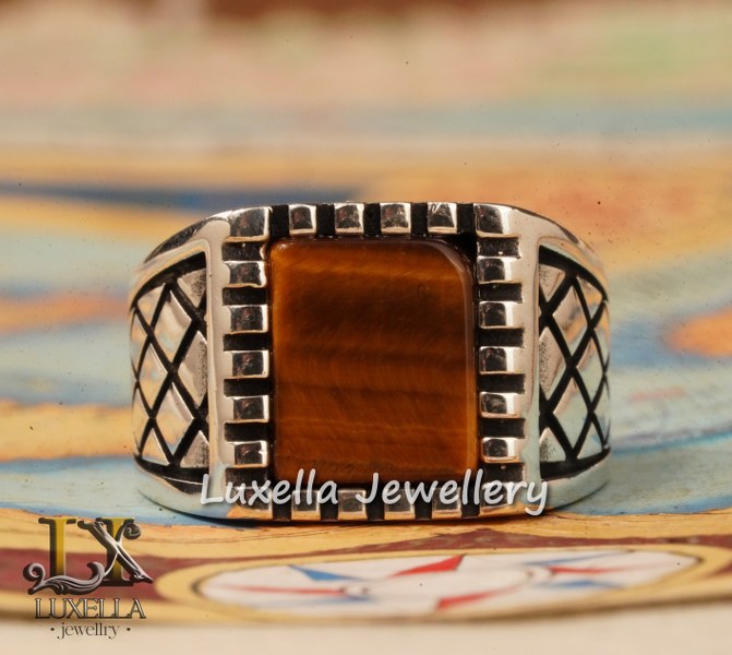 Sterling Silver Tiger's Eye Men's Ring - Handcrafted Unique Silver Ring for Men