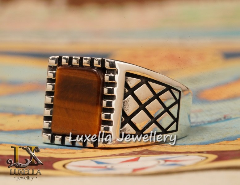 Sterling Silver Tiger's Eye Men's Ring - Handcrafted Unique Silver Ring for Men