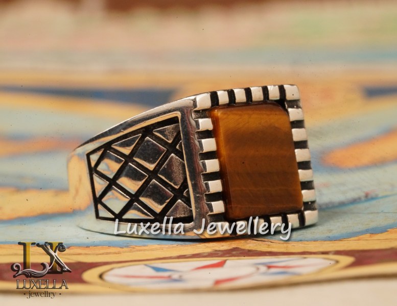 Sterling Silver Tiger's Eye Men's Ring - Handcrafted Unique Silver Ring for Men