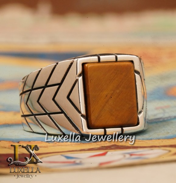 Sterling Silver Tiger's Eye Men's Ring - Handcrafted Unique Silver Ring for Men