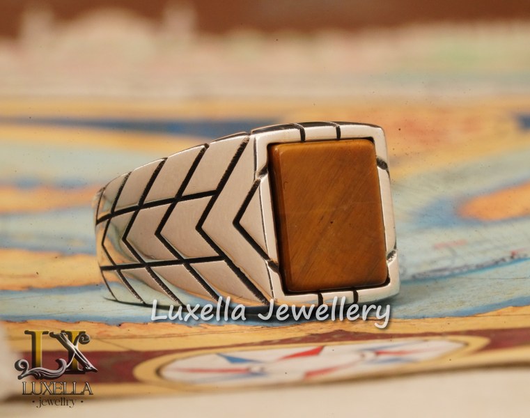 Sterling Silver Tiger's Eye Men's Ring - Handcrafted Unique Silver Ring for Men