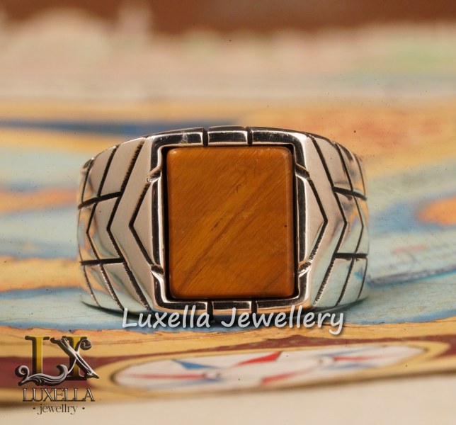 Sterling Silver Tiger's Eye Men's Ring - Handcrafted Unique Silver Ring for Men