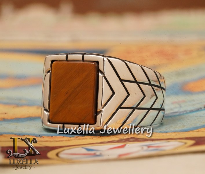 Sterling Silver Tiger's Eye Men's Ring - Handcrafted Unique Silver Ring for Men