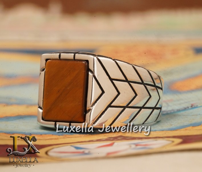 Sterling Silver Tiger's Eye Men's Ring - Handcrafted Unique Silver Ring for Men