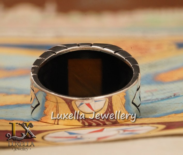 Sterling Silver Tiger's Eye Men's Ring - Handcrafted Unique Silver Ring for Men