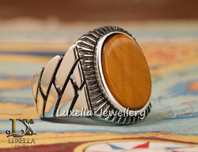 Sterling Silver Tiger's Eye Men's Ring - Handcrafted Unique Silver Ring for Men