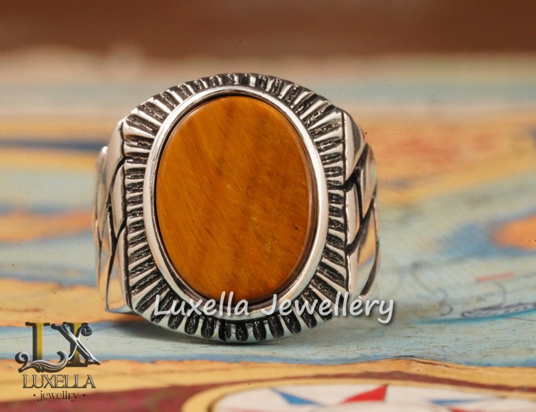 Sterling Silver Tiger's Eye Men's Ring - Handcrafted Unique Silver Ring for Men