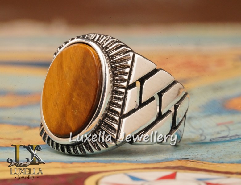 Sterling Silver Tiger's Eye Men's Ring - Handcrafted Unique Silver Ring for Men