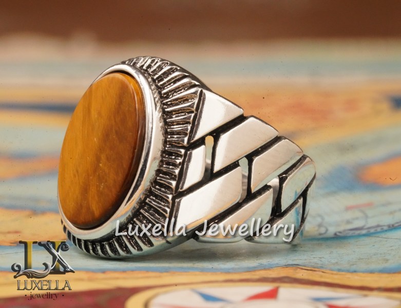 Sterling Silver Tiger's Eye Men's Ring - Handcrafted Unique Silver Ring for Men