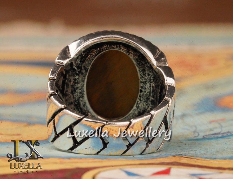 Sterling Silver Tiger's Eye Men's Ring - Handcrafted Unique Silver Ring for Men