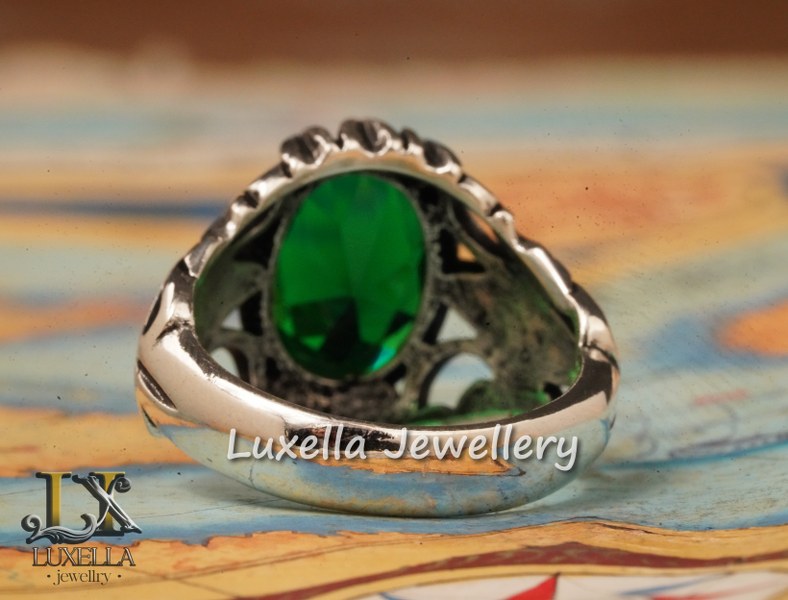 Sterling Silver Emerald Men's Ring - Unique Handcrafted Ring for Men