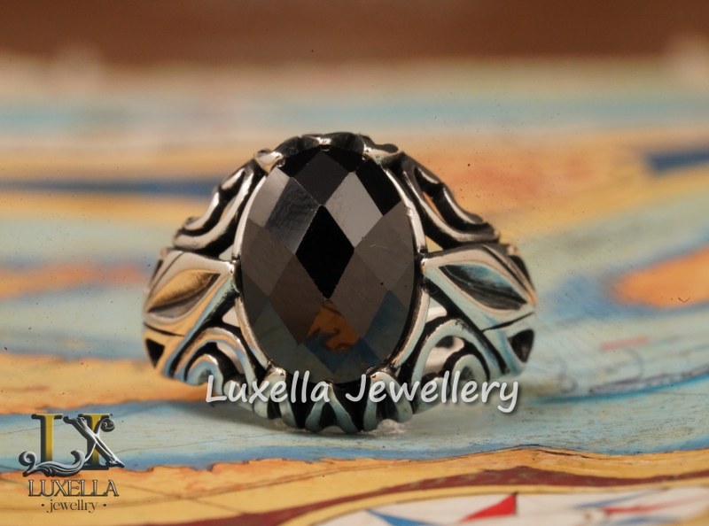 Sterling Silver Black Onyx Zircon Men's Ring - Unique Handmade Ring for Men