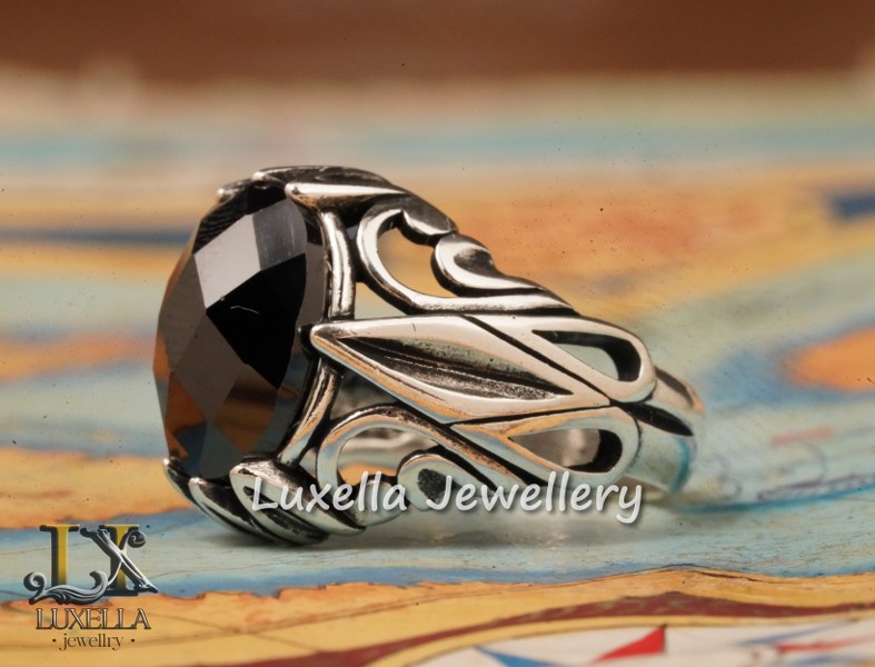 Sterling Silver Black Onyx Zircon Men's Ring - Unique Handmade Ring for Men