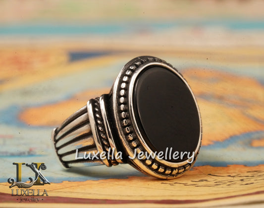 Sterling Silver 925 Onyx Men's Ring - Unique Handmade Men's Ring - Men's Onyx Ring