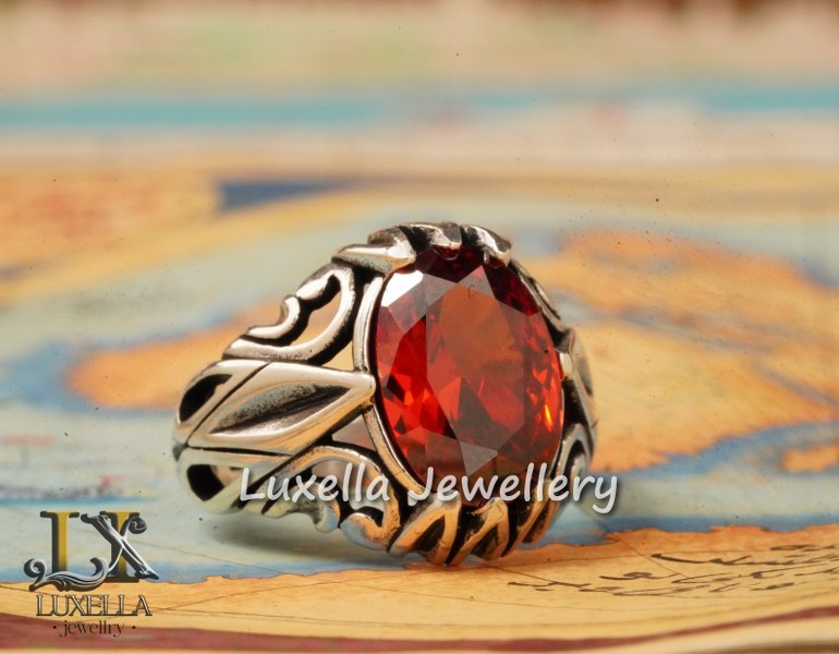 Sterling Silver Garnet Men's Ring - Handcrafted Jewelry for Bold Style