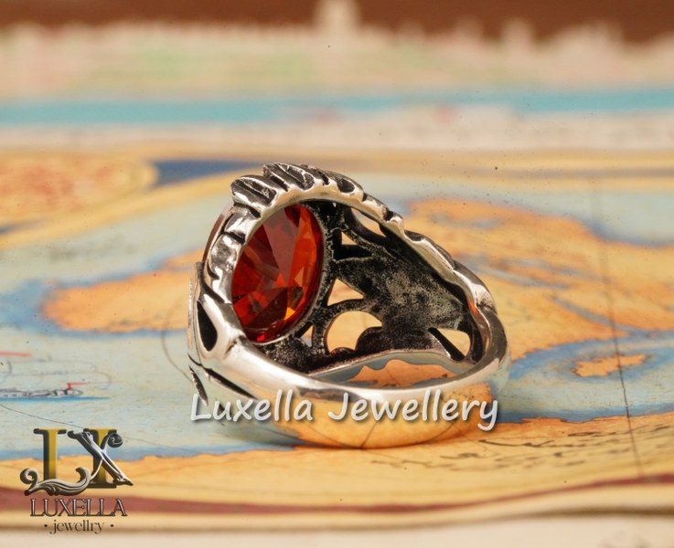 Sterling Silver Garnet Men's Ring - Handcrafted Jewelry for Bold Style