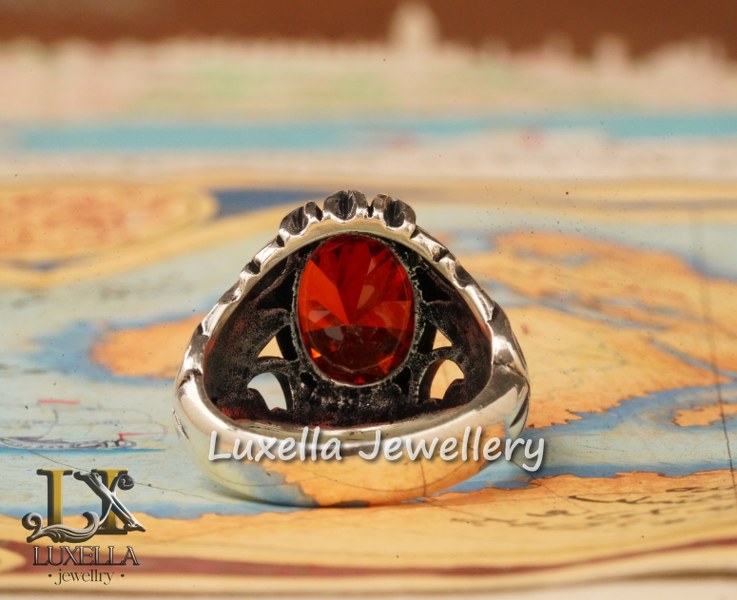 Sterling Silver Garnet Men's Ring - Handcrafted Jewelry for Bold Style