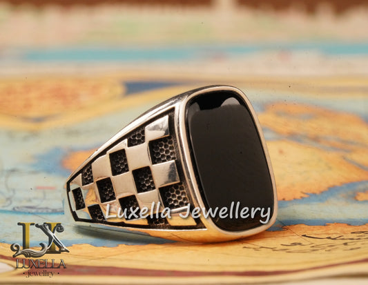 Sterling Silver 925 Onyx Men's Ring - Unique Handmade Men's Ring - Men's Onyx Ring