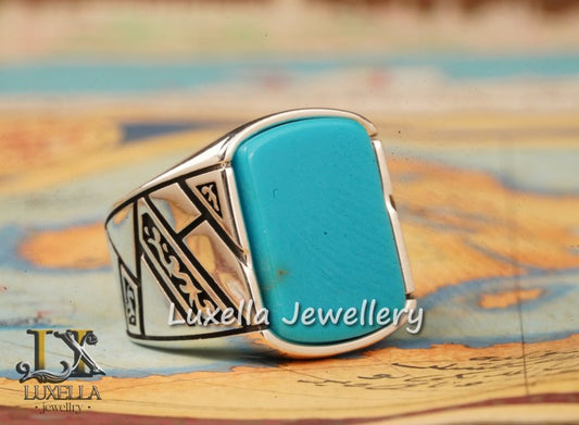 Sterling Silver Turquoise Men's Ring - Handcrafted Statement Jewelry for Men