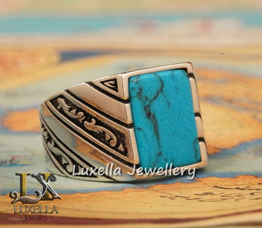 Sterling Silver Turquoise Men's Ring - Handcrafted Statement Jewelry for Men