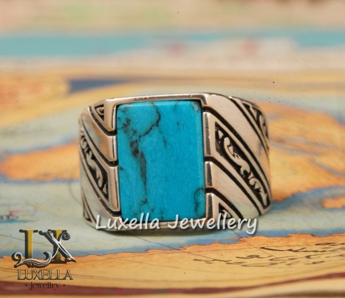 Sterling Silver Turquoise Men's Ring - Handcrafted Statement Jewelry for Men