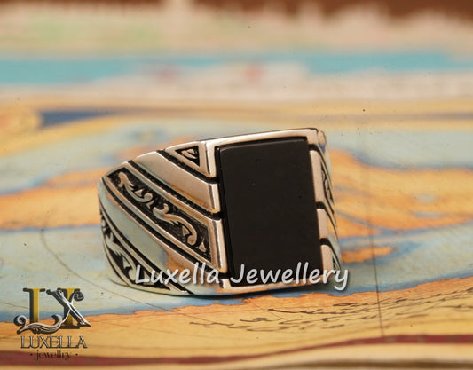 Sterling Silver 925 Onyx Men's Ring - Unique Handmade Men's Ring - Men's Onyx Ring