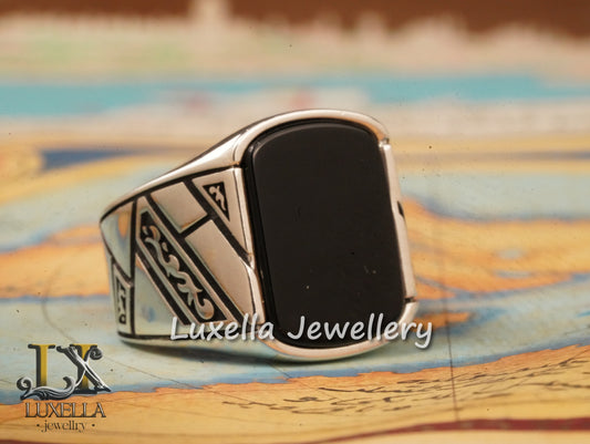 Sterling Silver 925 Onyx Men's Ring - Unique Handmade Men's Ring - Men's Onyx Ring