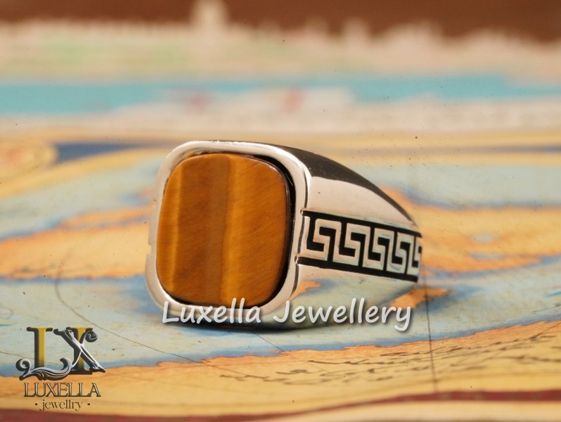 Sterling Silver Tiger's Eye Men's Ring - Handcrafted Unique Silver Ring for Men