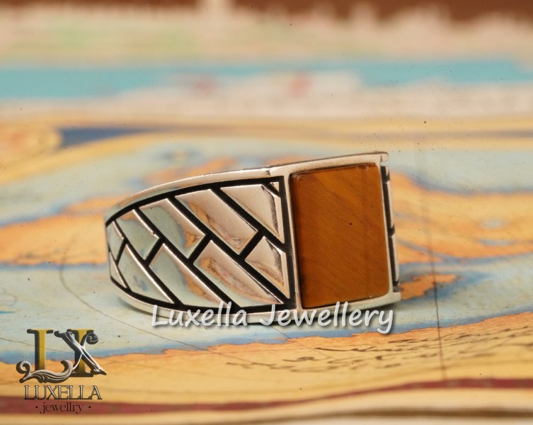 Sterling Silver Tiger's Eye Men's Ring - Handcrafted Unique Silver Ring for Men