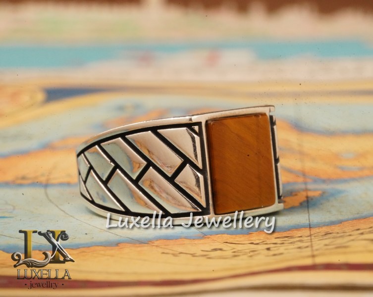 Sterling Silver Tiger's Eye Men's Ring - Handcrafted Unique Silver Ring for Men