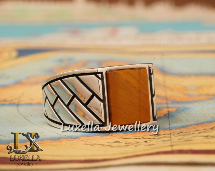 Sterling Silver Tiger's Eye Men's Ring - Handcrafted Unique Silver Ring for Men