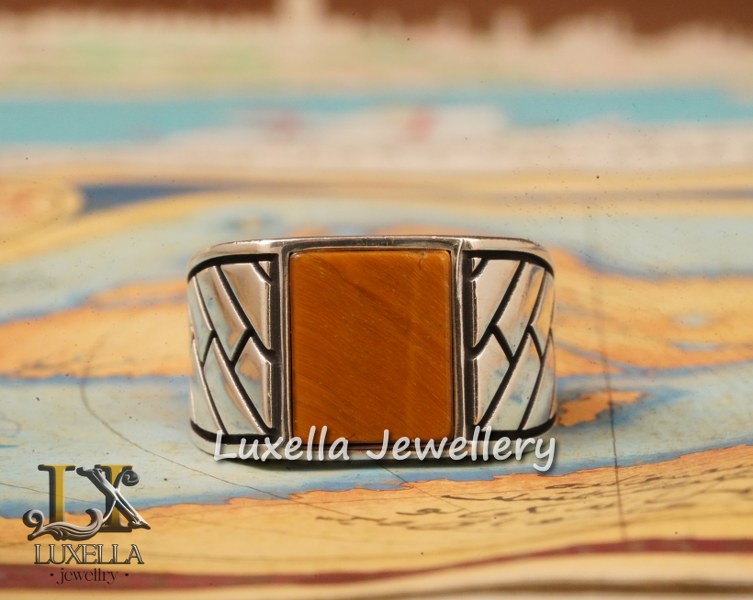 Sterling Silver Tiger's Eye Men's Ring - Handcrafted Unique Silver Ring for Men