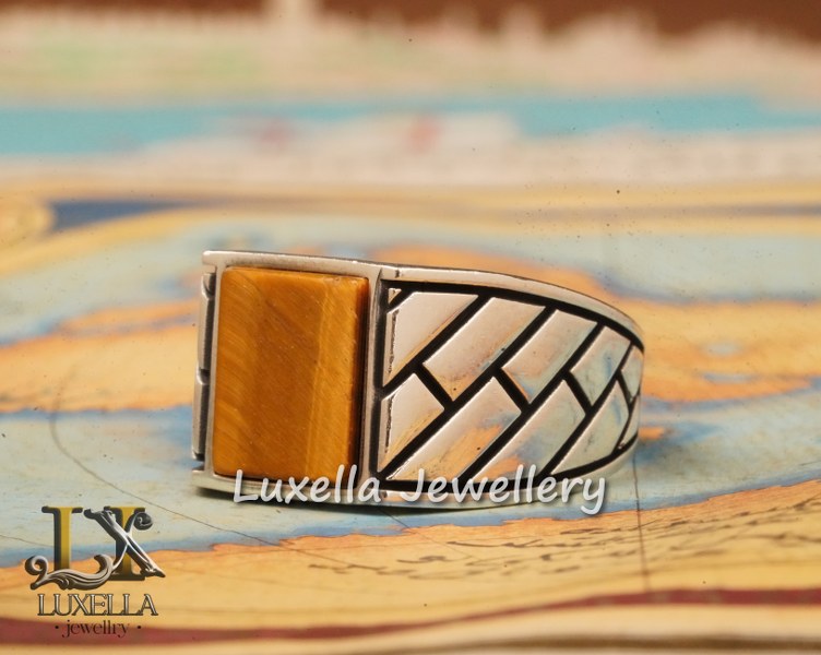 Sterling Silver Tiger's Eye Men's Ring - Handcrafted Unique Silver Ring for Men