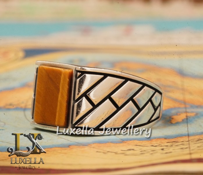 Sterling Silver Tiger's Eye Men's Ring - Handcrafted Unique Silver Ring for Men