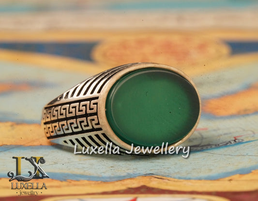 Sterling Silver Green Onyx Men's Ring - Unique Handcrafted Ring for Men