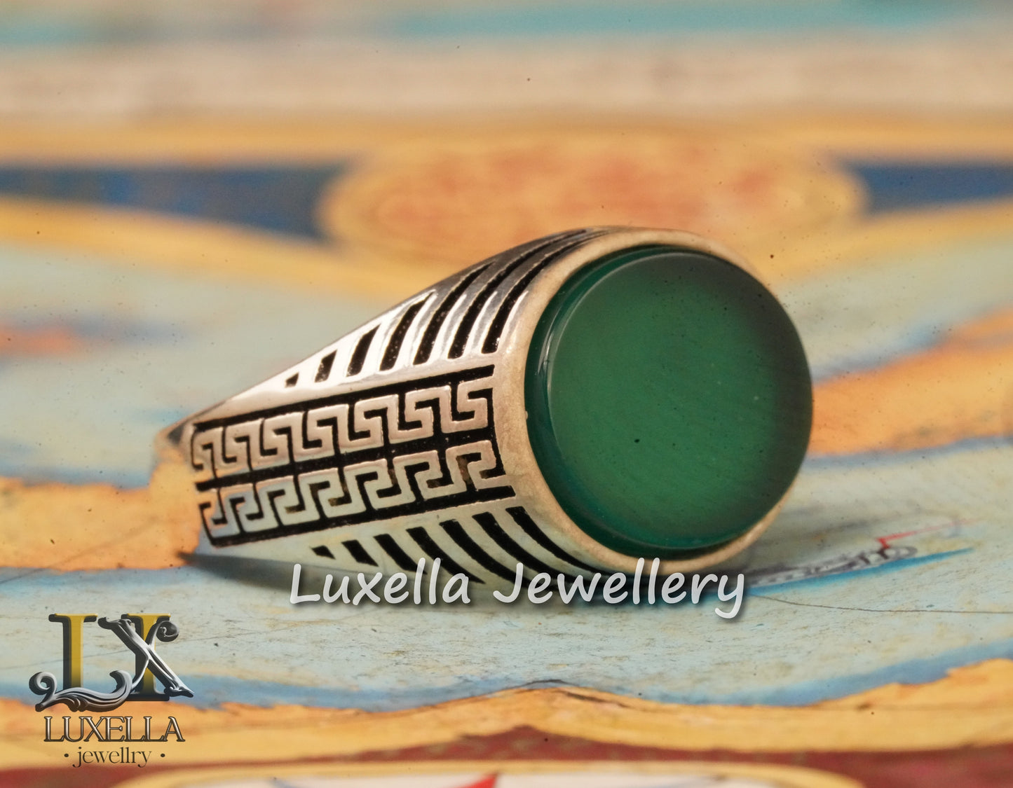 Sterling Silver Green Onyx Men's Ring - Unique Handcrafted Ring for Men