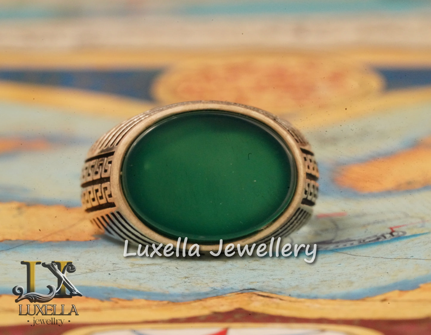 Sterling Silver Green Onyx Men's Ring - Unique Handcrafted Ring for Men