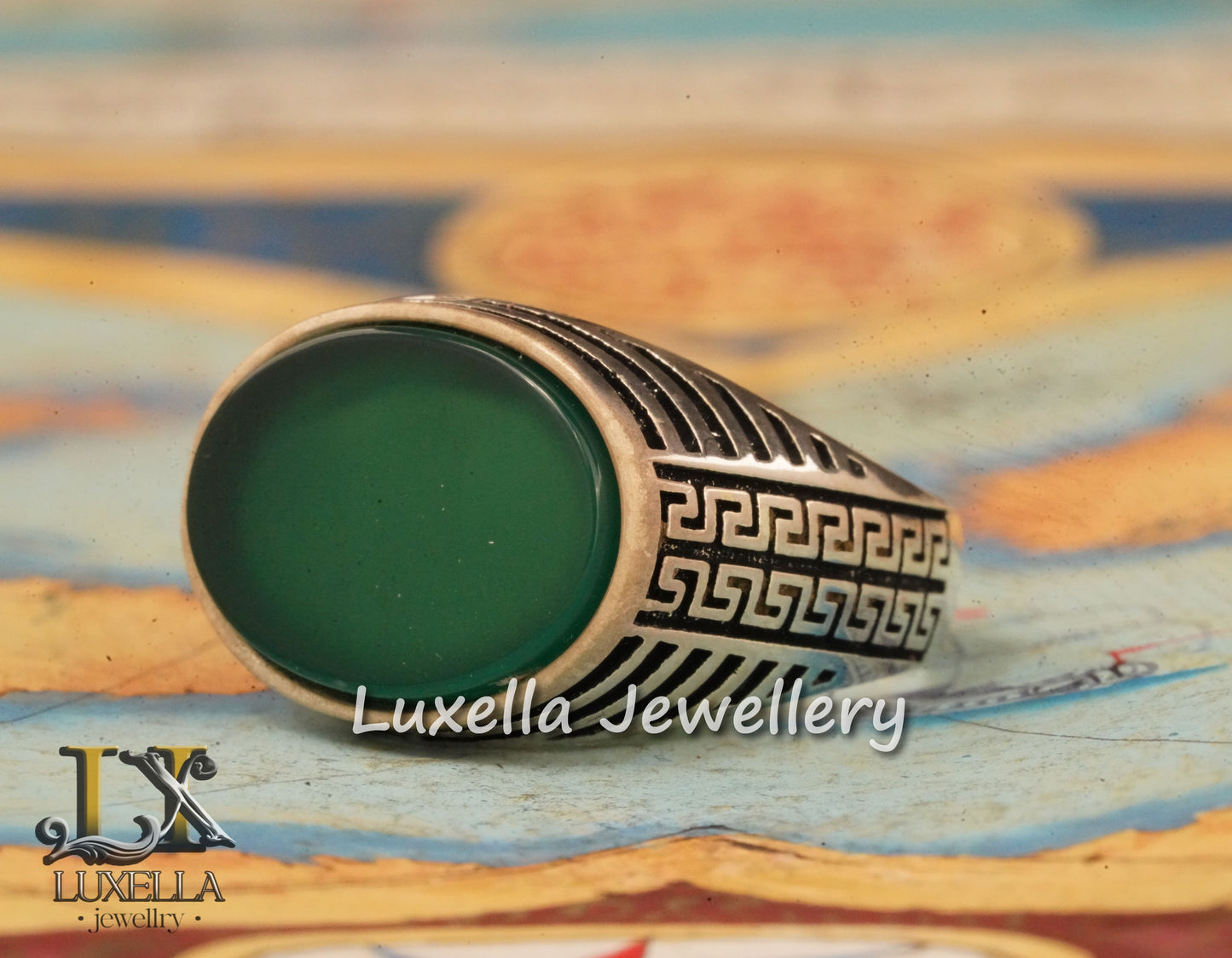 Sterling Silver Green Onyx Men's Ring - Unique Handcrafted Ring for Men